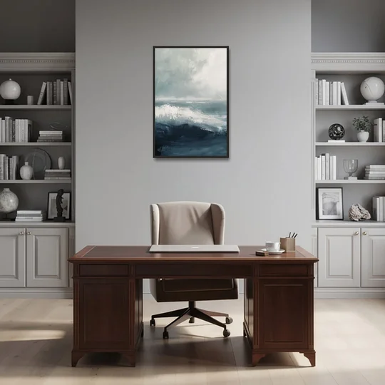 The Wave Breathes - Black Framed Canvas Wall Art - Office - 24x36