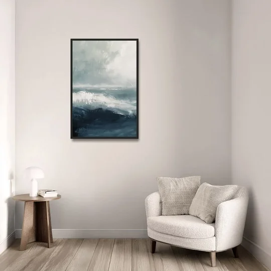 The Wave Breathes - Black Framed Canvas Wall Art - Sofa - 24x36