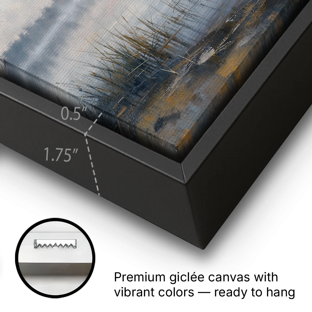 Therapist Office Wall Art of Reeds at Dawn - Black Framed Canvas Wall Art - Gallery Wrap Corner