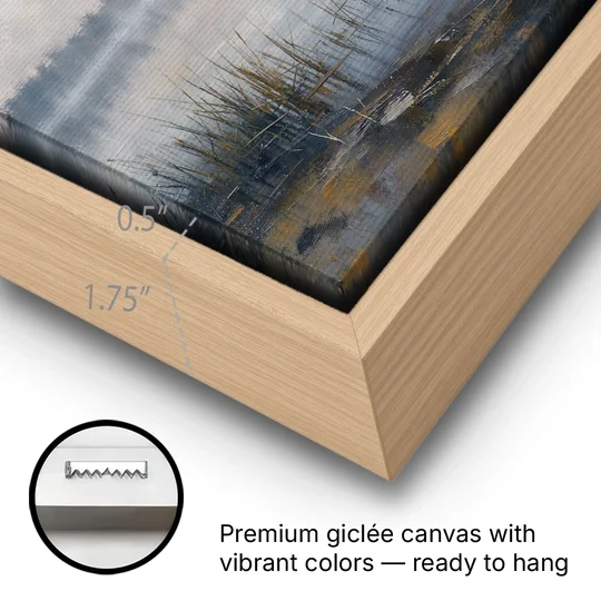 Therapist Office Wall Art of Reeds at Dawn - Oak Framed Canvas Wall Art - Gallery Wrap Corner