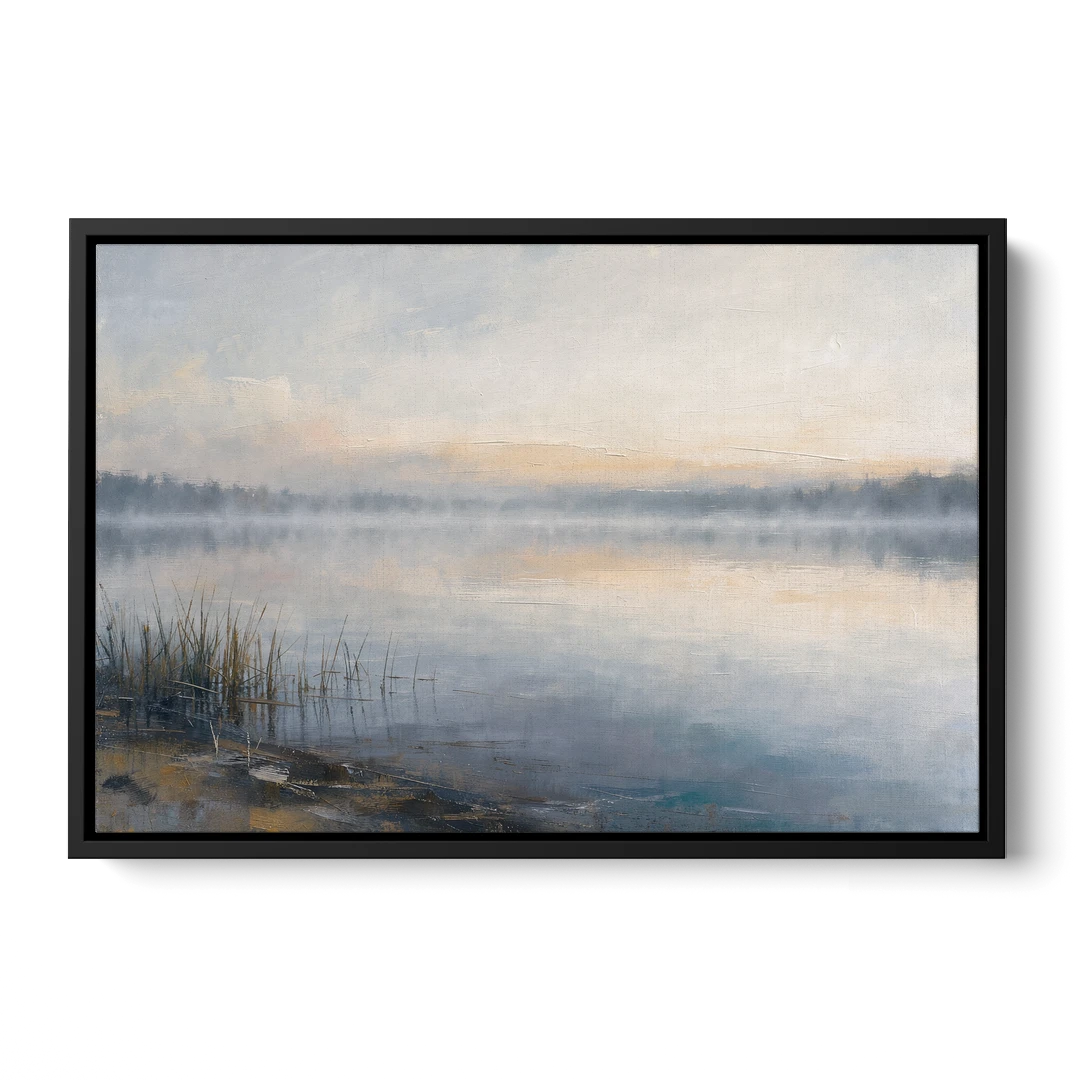 Therapist Office Wall Art of Reeds at Dawn - Black Framed Canvas Wall Art - Front