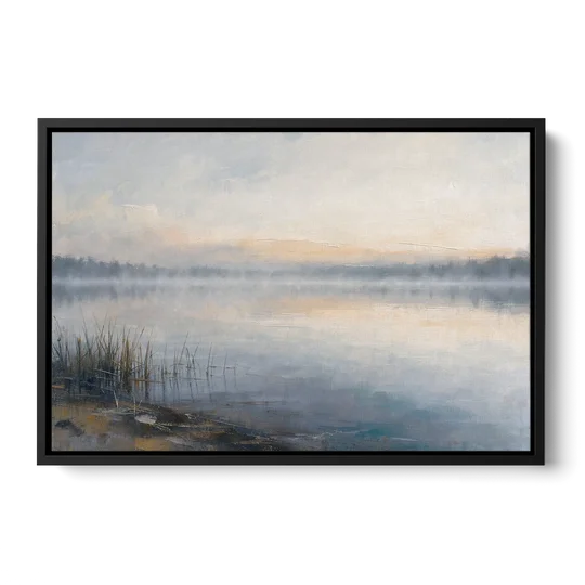 Therapist Office Wall Art of Reeds at Dawn - Black Framed Canvas Wall Art - Front