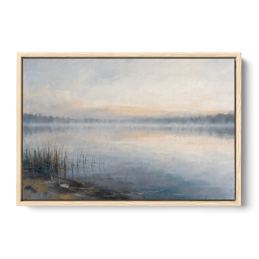 Therapist Office Wall Art of Reeds at Dawn - Oak Framed Canvas Wall Art - Front