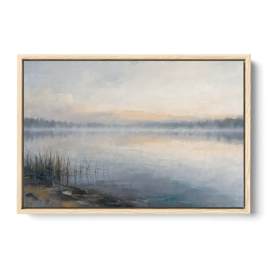 Therapist Office Wall Art of Reeds at Dawn - Oak Framed Canvas Wall Art - Front