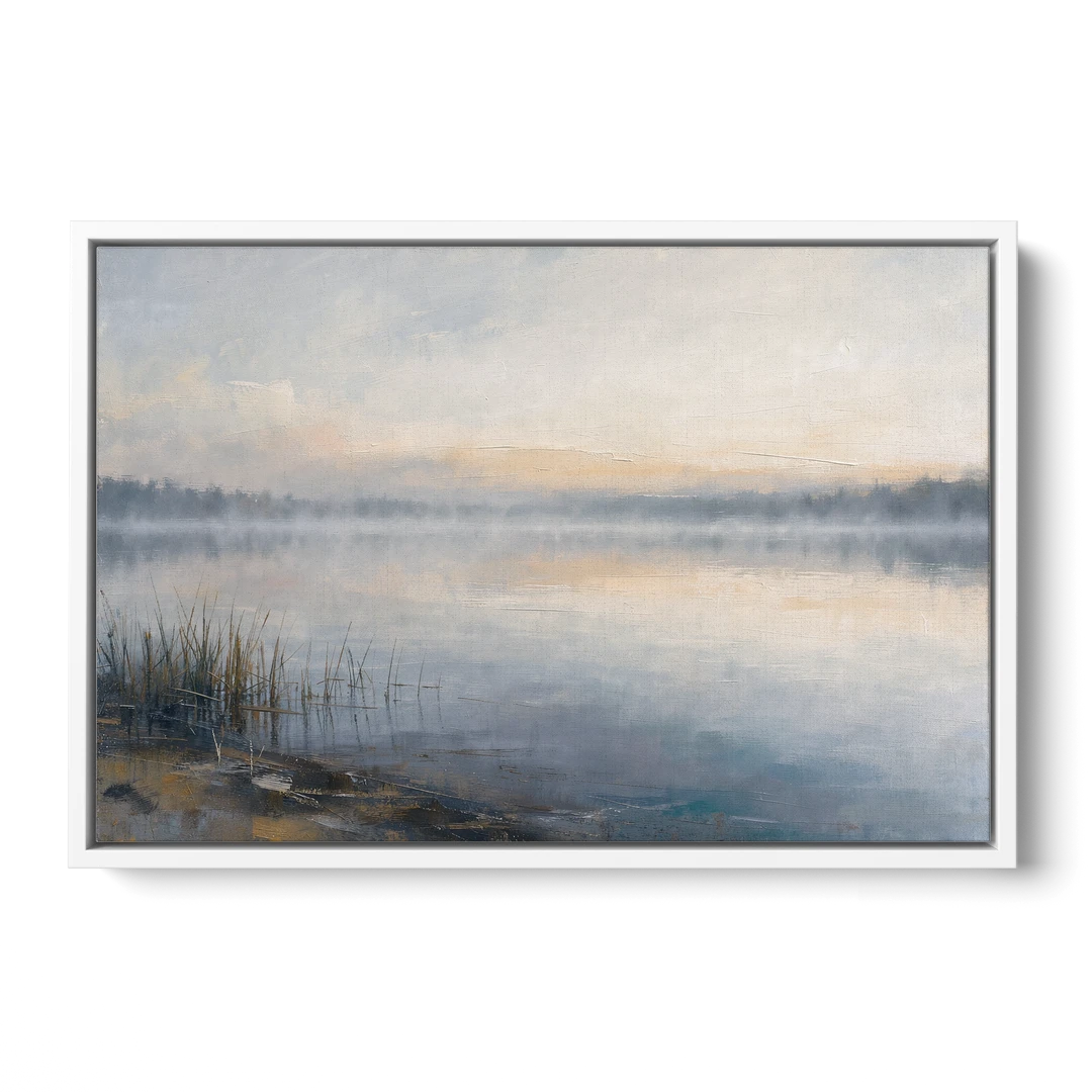 Therapist Office Wall Art of Reeds at Dawn - White Framed Canvas Wall Art - Front