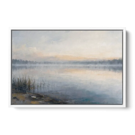 Therapist Office Wall Art of Reeds at Dawn - White Framed Canvas Wall Art - Front