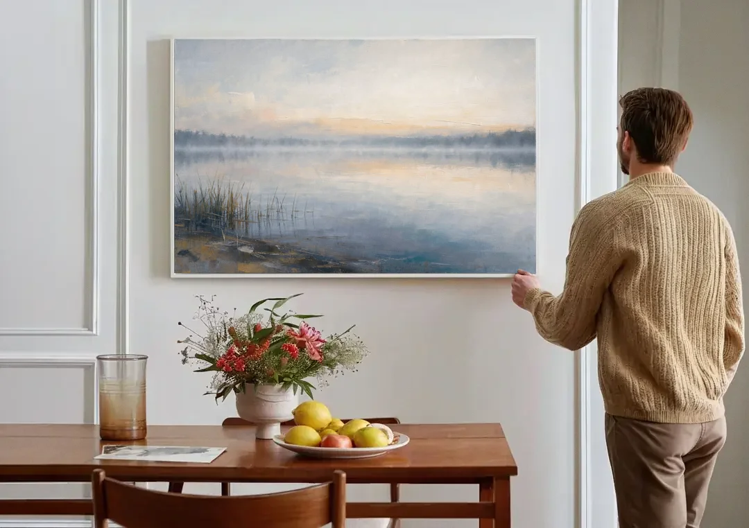 Therapist Office Wall Art of Reeds at Dawn canvas wall art above a dining table