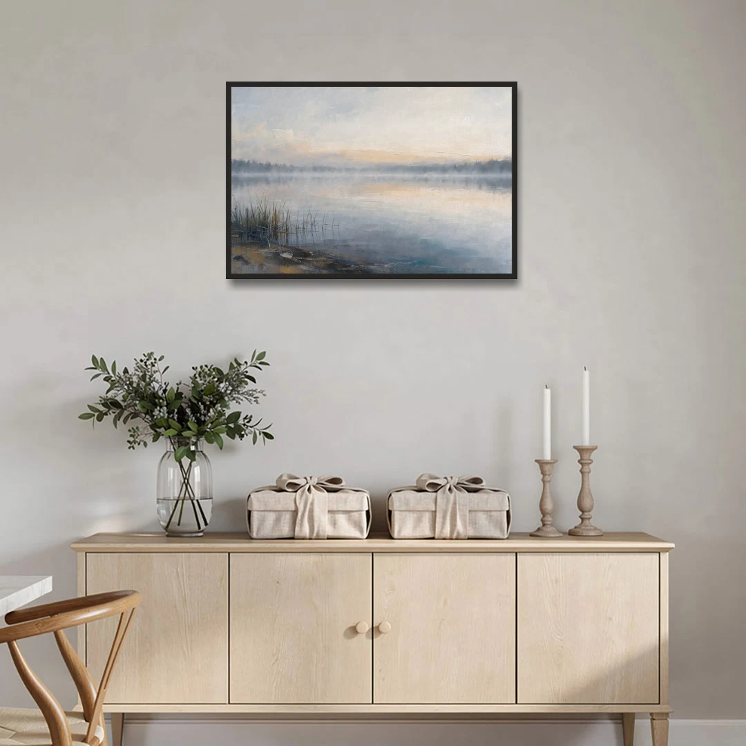 Therapist Office Wall Art of Reeds at Dawn - Black Framed Canvas Wall Art - Coffee Table - 36x24