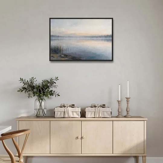 Therapist Office Wall Art of Reeds at Dawn - Black Framed Canvas Wall Art - Coffee Table - 36x24