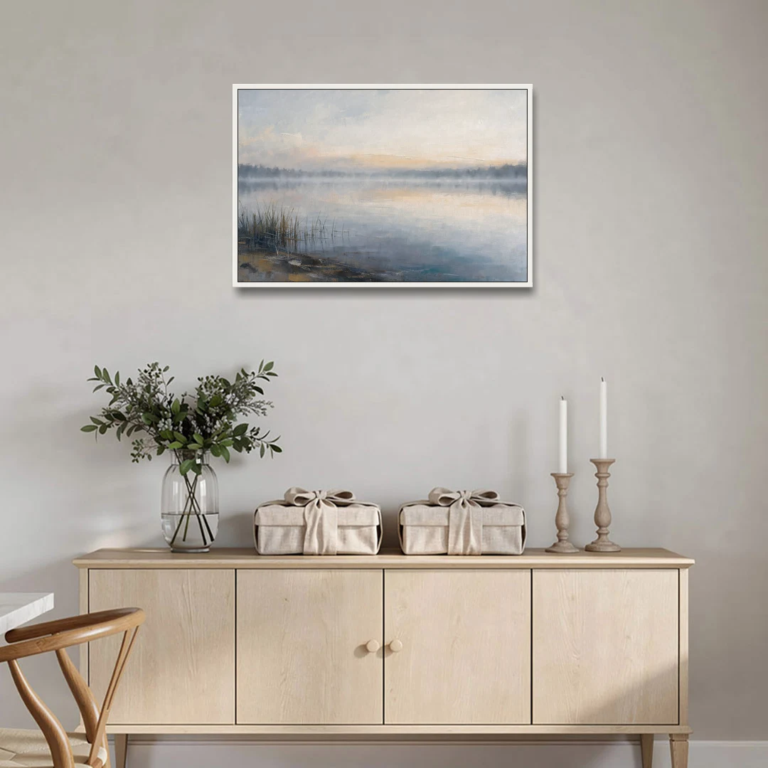 Therapist Office Wall Art of Reeds at Dawn - White Framed Canvas Wall Art - Coffee Table - 36x24
