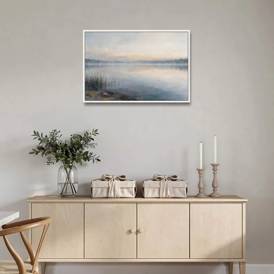 Therapist Office Wall Art of Reeds at Dawn - White Framed Canvas Wall Art - Coffee Table - 36x24