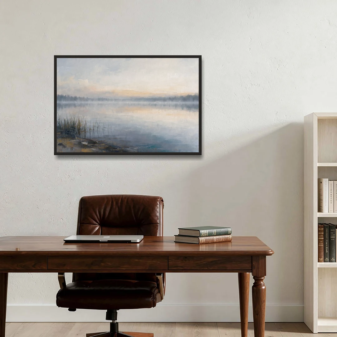 Therapist Office Wall Art of Reeds at Dawn - Black Framed Canvas Wall Art - Office - 36x24