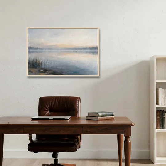 Therapist Office Wall Art of Reeds at Dawn - Oak Framed Canvas Wall Art - Office - 36x24