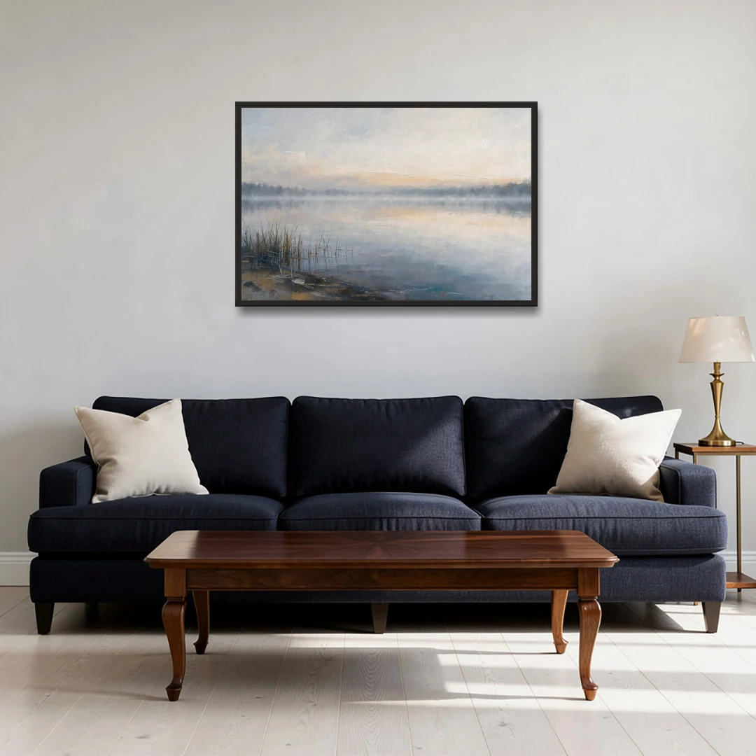 Therapist Office Wall Art of Reeds at Dawn - Black Framed Canvas Wall Art - Sofa - 36x24