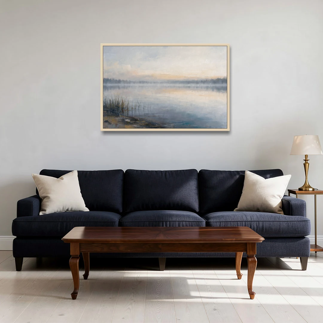 Therapist Office Wall Art of Reeds at Dawn - Oak Framed Canvas Wall Art - Sofa - 36x24