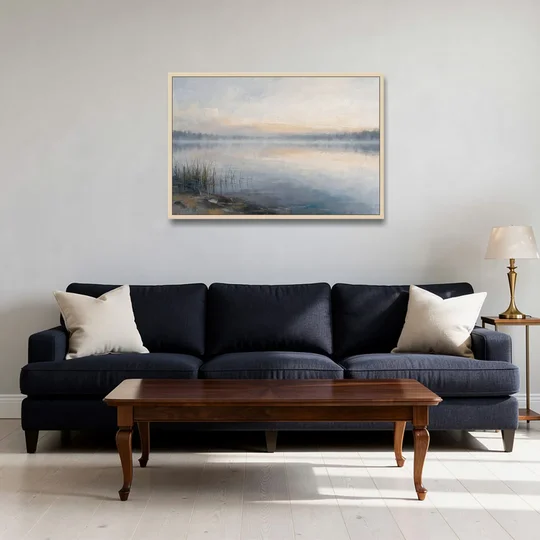 Therapist Office Wall Art of Reeds at Dawn - Oak Framed Canvas Wall Art - Sofa - 36x24