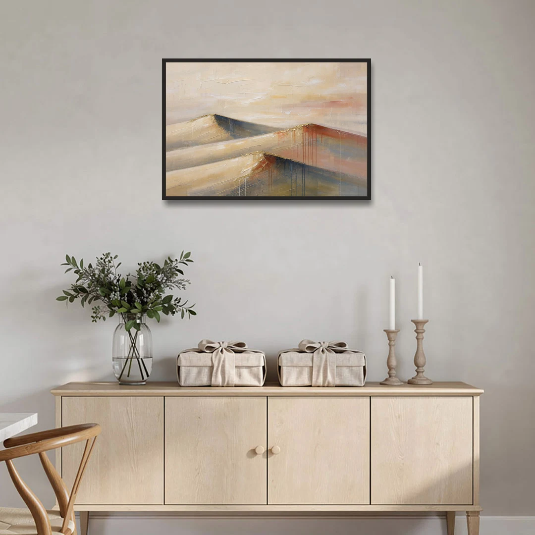 Three Abstract Terracotta Dune Crests - Black Framed Canvas Wall Art - Coffee Table - 36x24