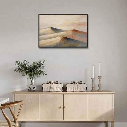 Three Abstract Terracotta Dune Crests - Black Framed Canvas Wall Art - Coffee Table - 36x24