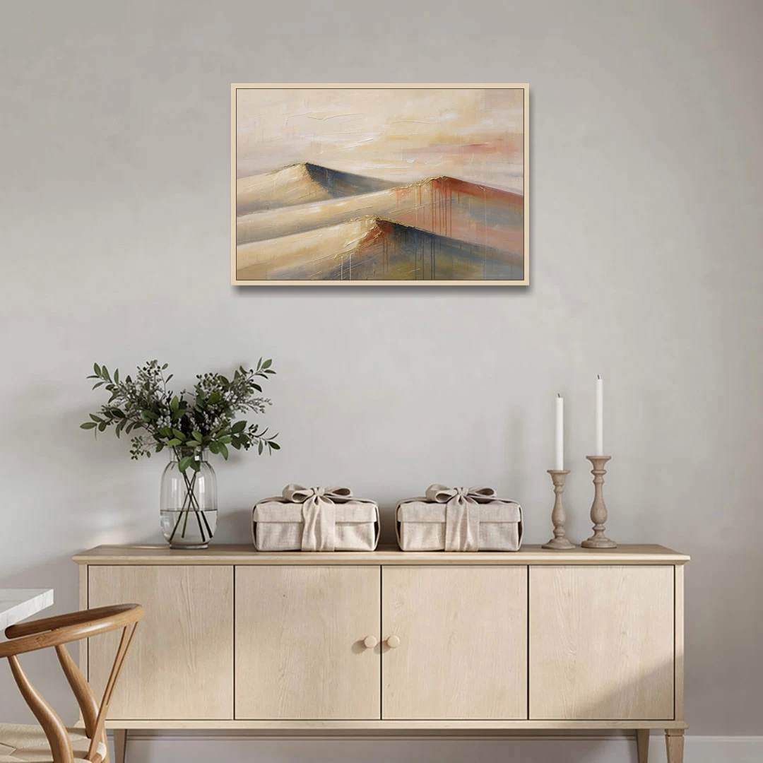 Three Abstract Terracotta Dune Crests - Oak Framed Canvas Wall Art - Coffee Table - 36x24