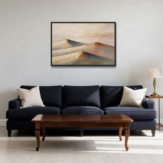 Three Abstract Terracotta Dune Crests - Black Framed Canvas Wall Art - Sofa - 36x24