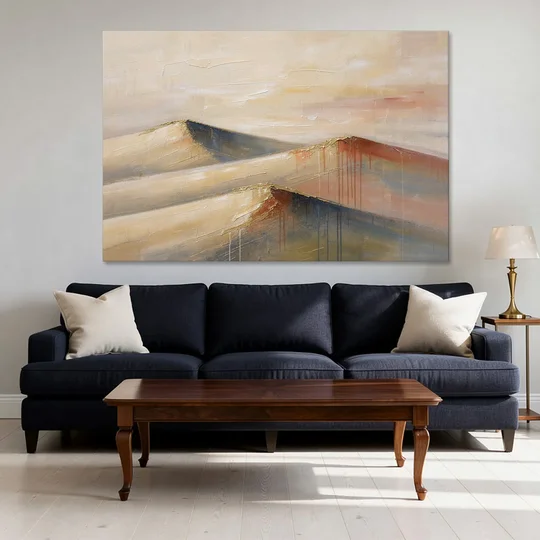Three Abstract Terracotta Dune Crests - Canvas Wall Art - Sofa - 60x40