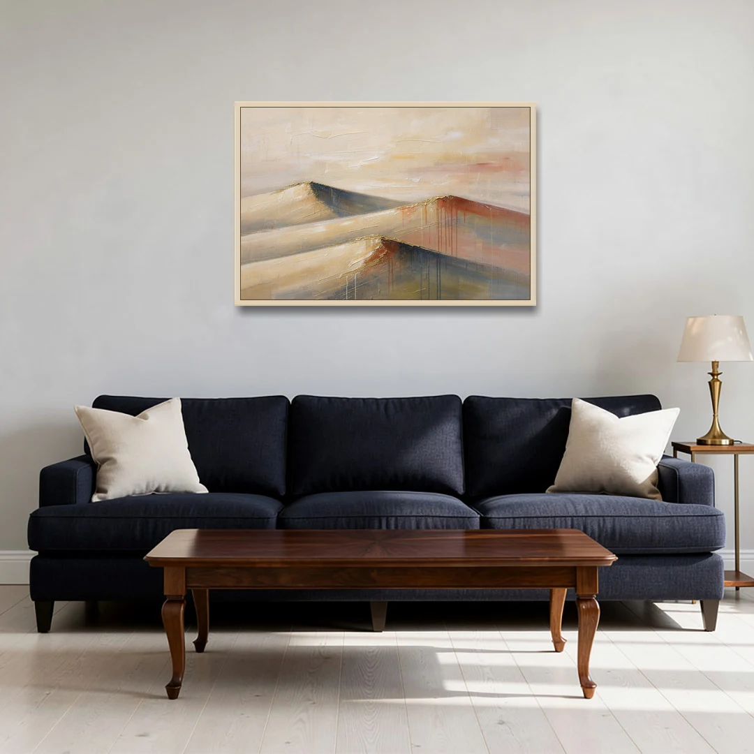 Three Abstract Terracotta Dune Crests - Oak Framed Canvas Wall Art - Sofa - 36x24