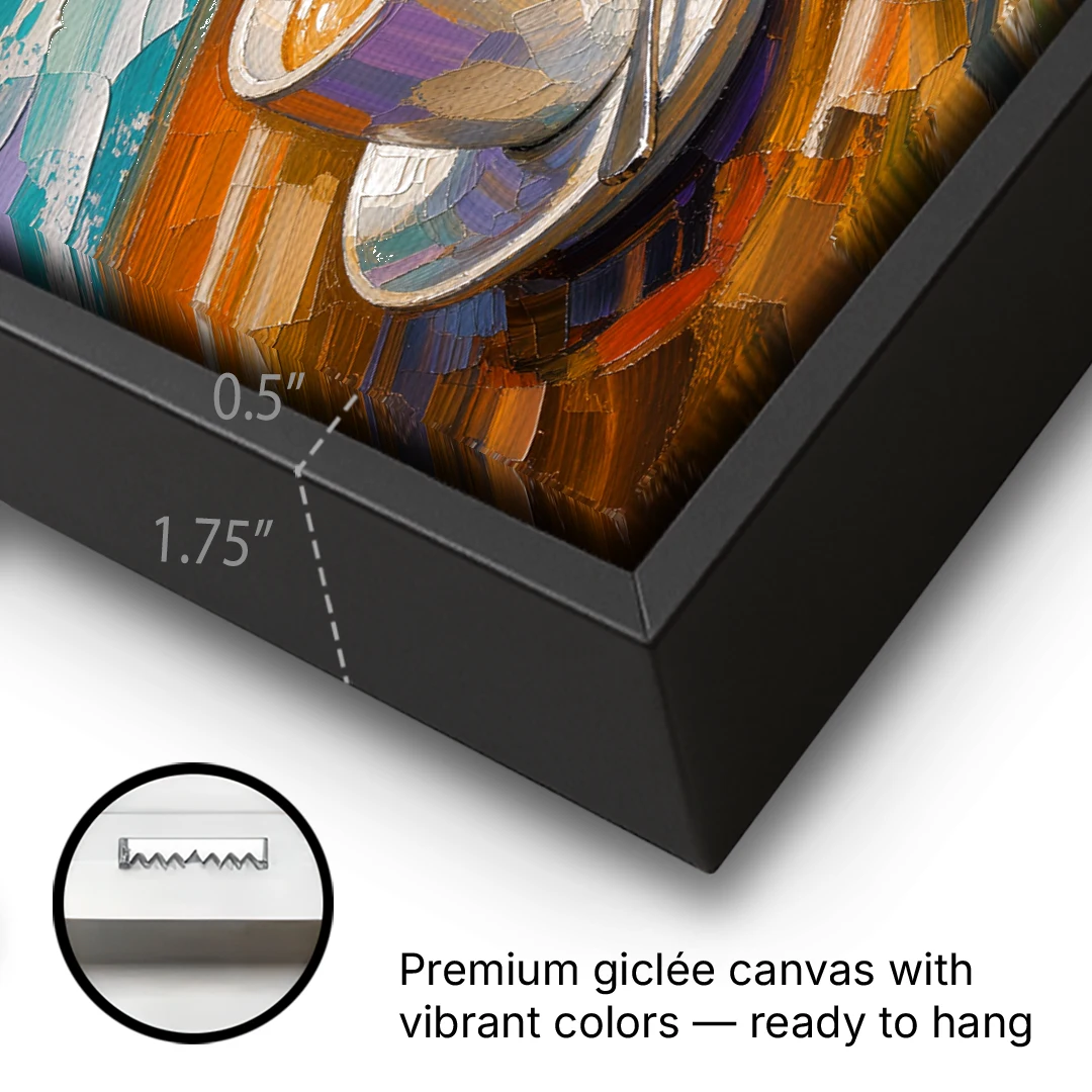Three Espresso Cups on the Bar for a Coffee Bar - Black Framed Canvas Wall Art - Gallery Wrap Corner