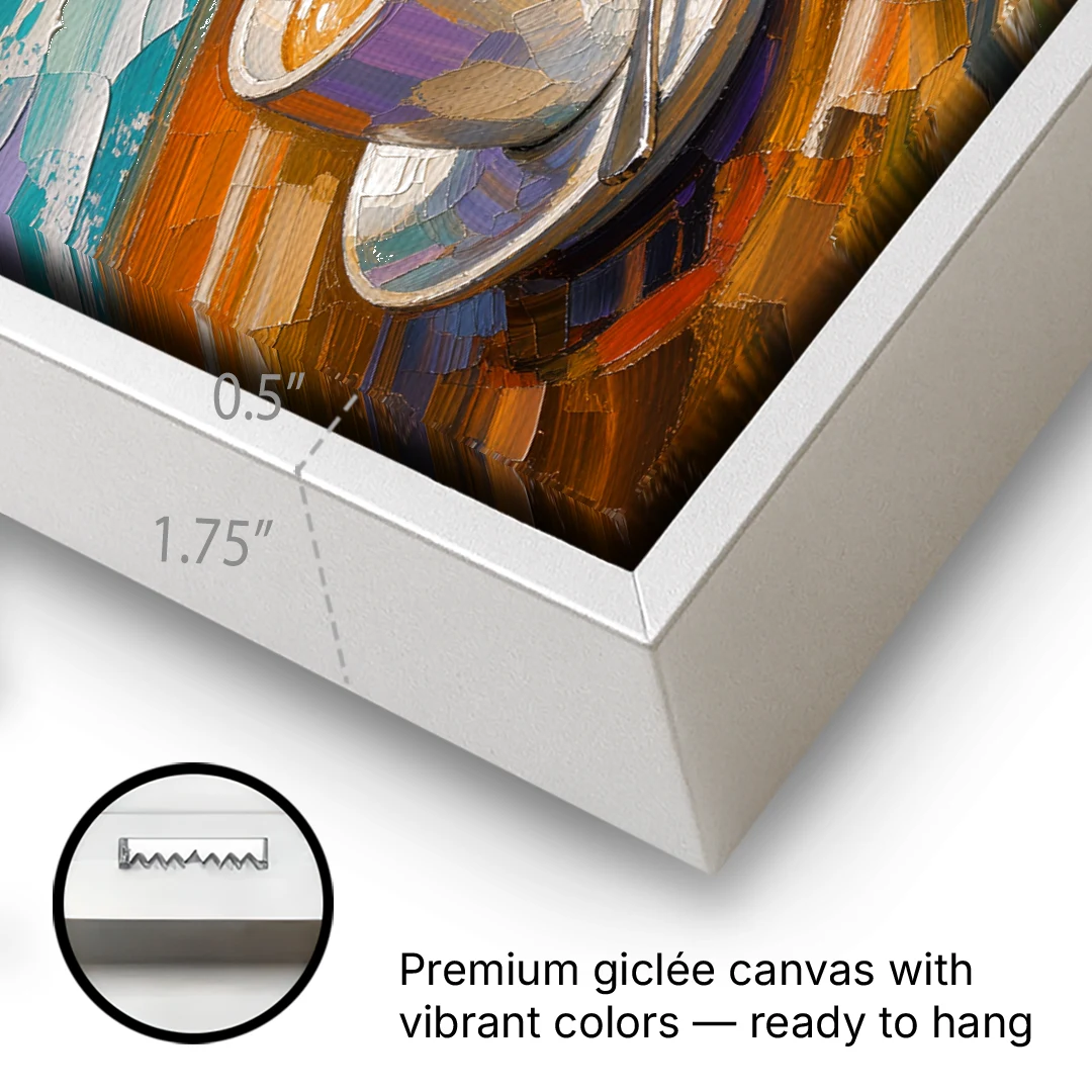 Three Espresso Cups on the Bar for a Coffee Bar - White Framed Canvas Wall Art - Gallery Wrap Corner