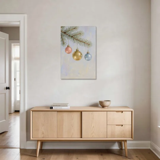 Three Glass Baubles on a Fir Branch - Canvas Wall Art - Coffee Table - 24x36
