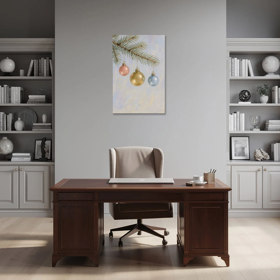 Three Glass Baubles on a Fir Branch - Canvas Wall Art - Office - 24x36