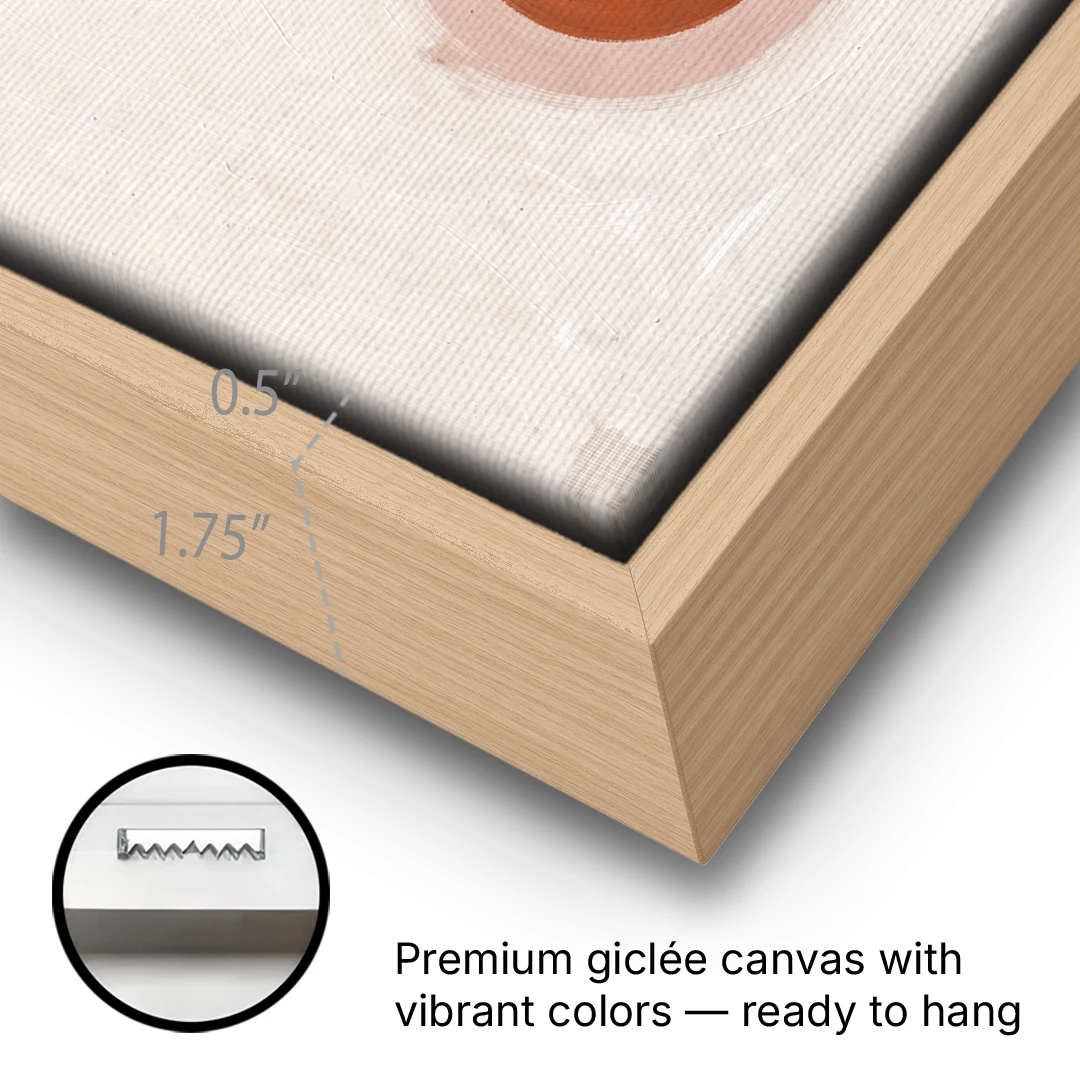 Three Moon Phases Stacked in Earth Tones - Oak Framed Canvas Wall Art - Gallery Wrap Corner