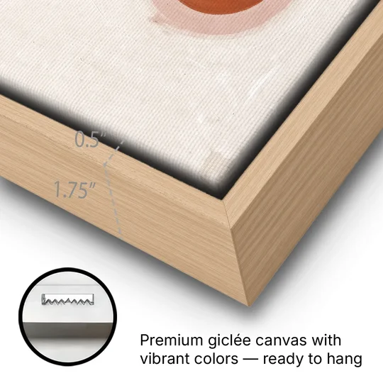 Three Moon Phases Stacked in Earth Tones - Oak Framed Canvas Wall Art - Gallery Wrap Corner