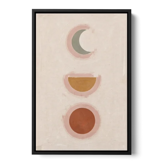 Three Moon Phases Stacked in Earth Tones - Black Framed Canvas Wall Art - Front