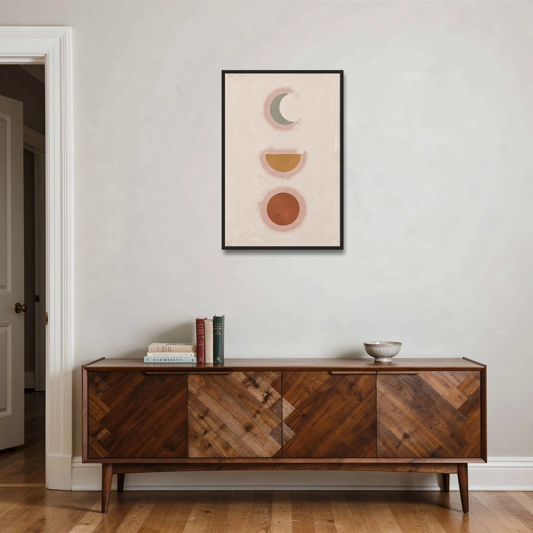 Three Moon Phases Stacked in Earth Tones - Black Framed Canvas Wall Art - Coffee Table - 24x36