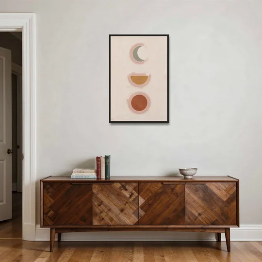 Three Moon Phases Stacked in Earth Tones - Black Framed Canvas Wall Art - Coffee Table - 24x36
