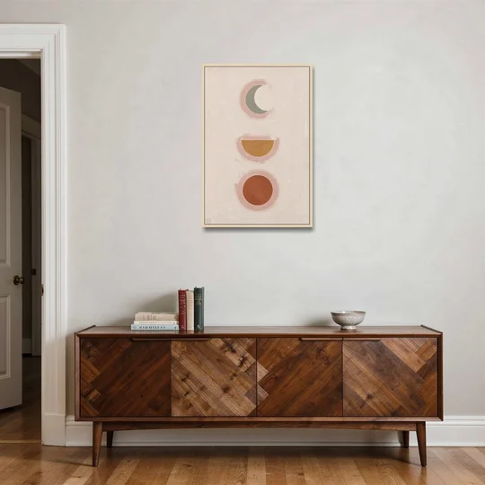 Three Moon Phases Stacked in Earth Tones - Oak Framed Canvas Wall Art - Coffee Table - 24x36