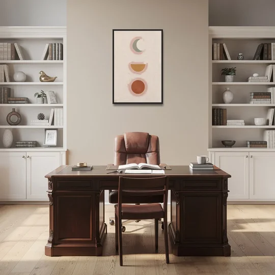 Three Moon Phases Stacked in Earth Tones - Black Framed Canvas Wall Art - Office - 24x36