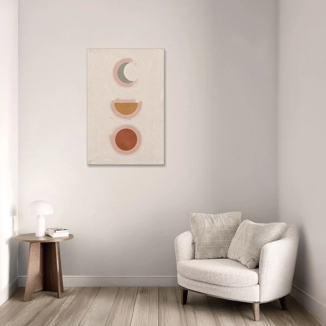 Three Moon Phases Stacked in Earth Tones - Canvas Wall Art - Sofa - 24x36