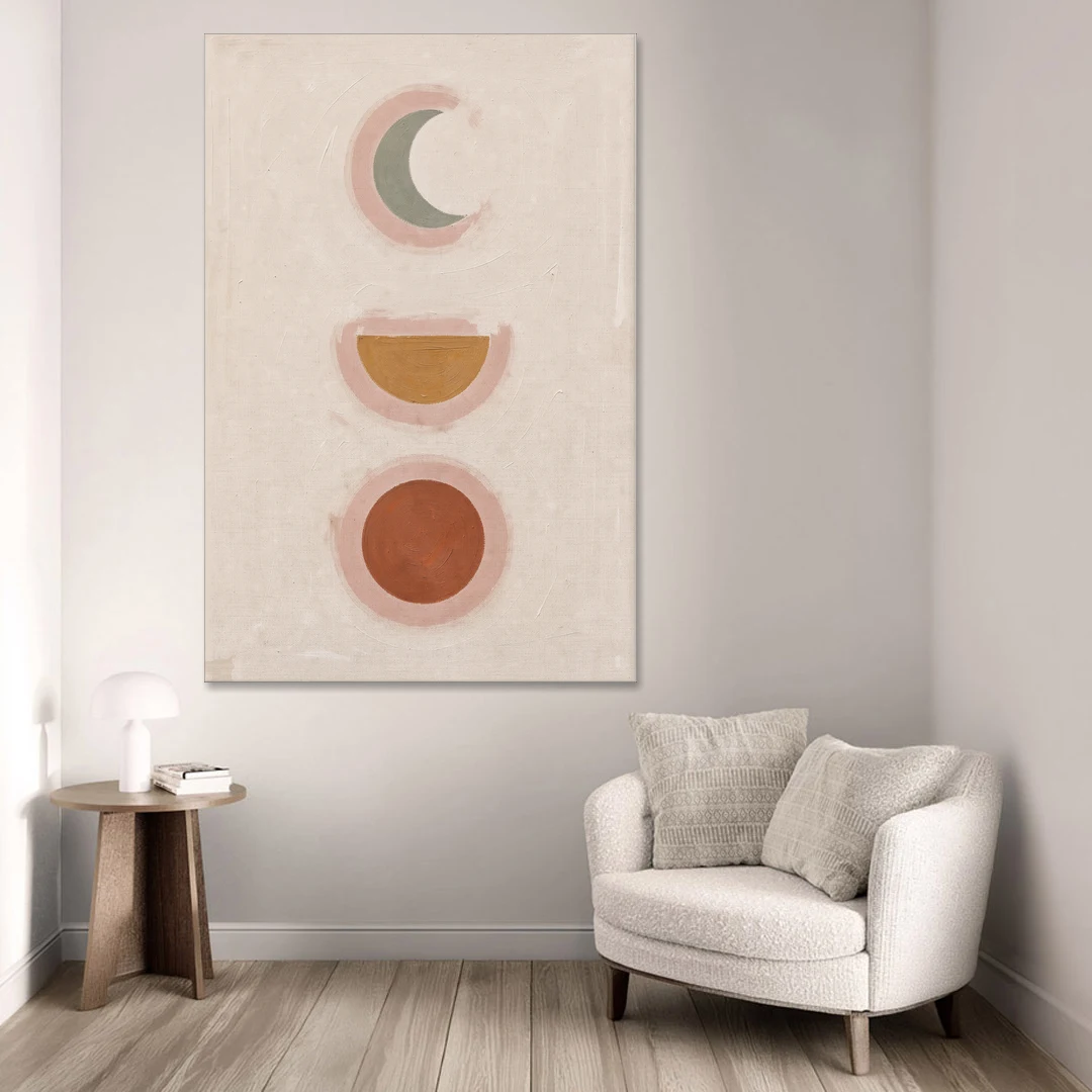 Three Moon Phases Stacked in Earth Tones - Canvas Wall Art - Sofa - 40x60