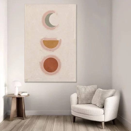 Three Moon Phases Stacked in Earth Tones - Canvas Wall Art - Sofa - 40x60