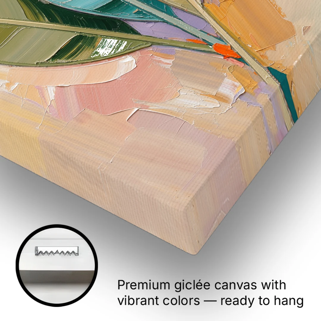 Three Neutral Textured Leaves in Sage and Teal - Canvas Wall Art - Gallery Wrap Corner