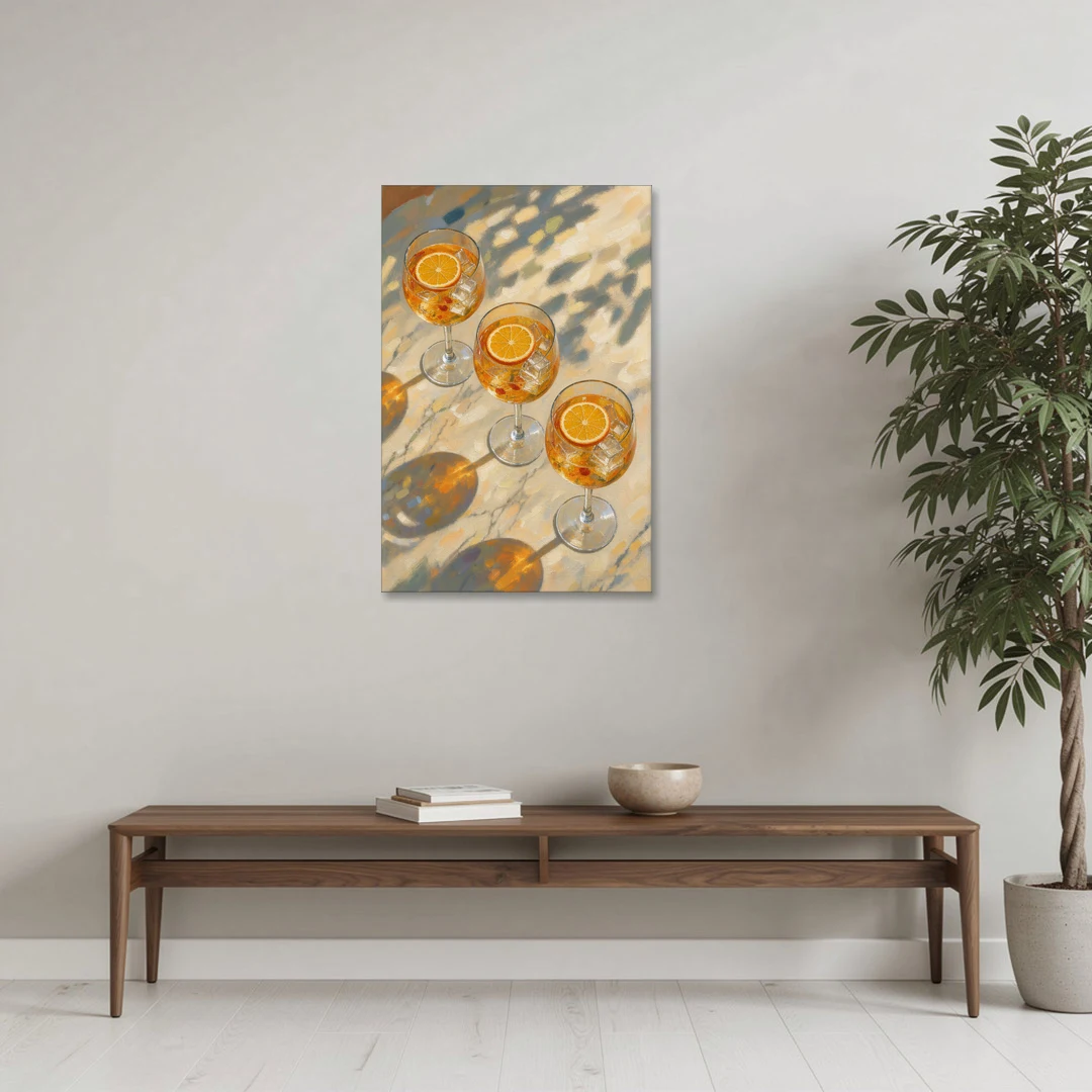 Three Orange Spritz Glasses in Dappled Sunlight - Canvas Wall Art - Coffee Table - 24x36