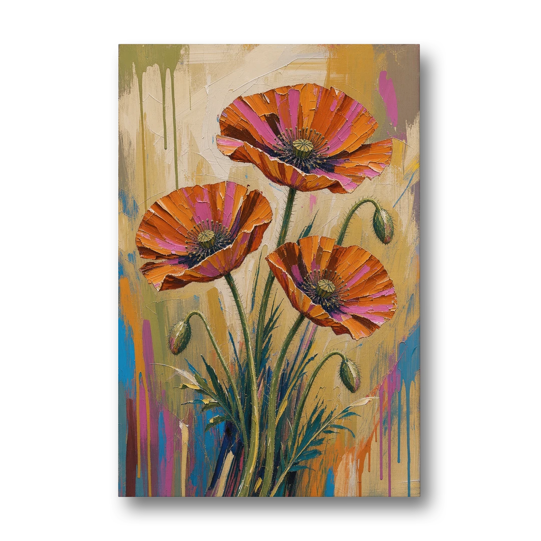 Three Retro Poppies in a Warm Breeze - Canvas Wall Art - Front