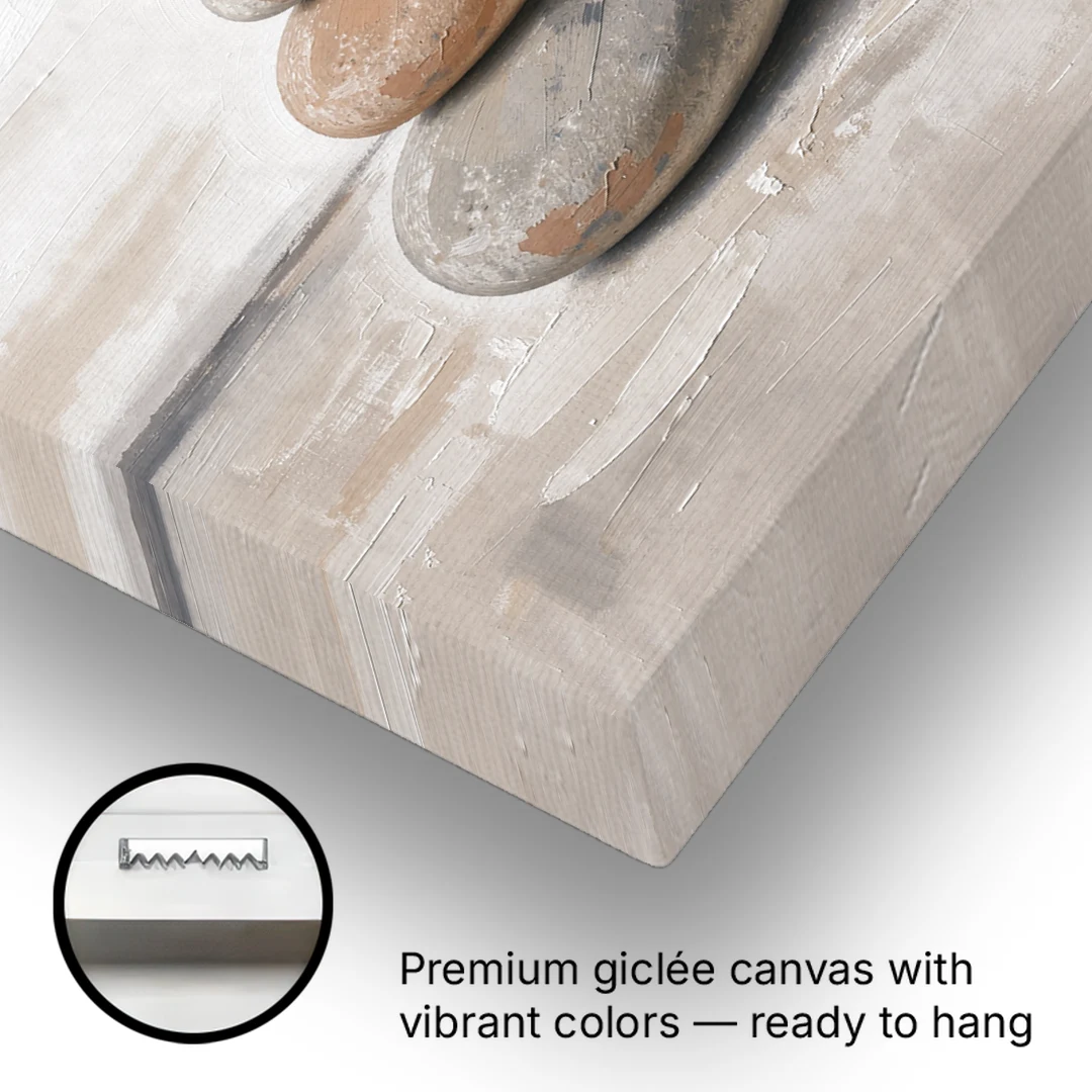Three Stacked Stones on Pale Dusk Ground - Canvas Wall Art - Gallery Wrap Corner