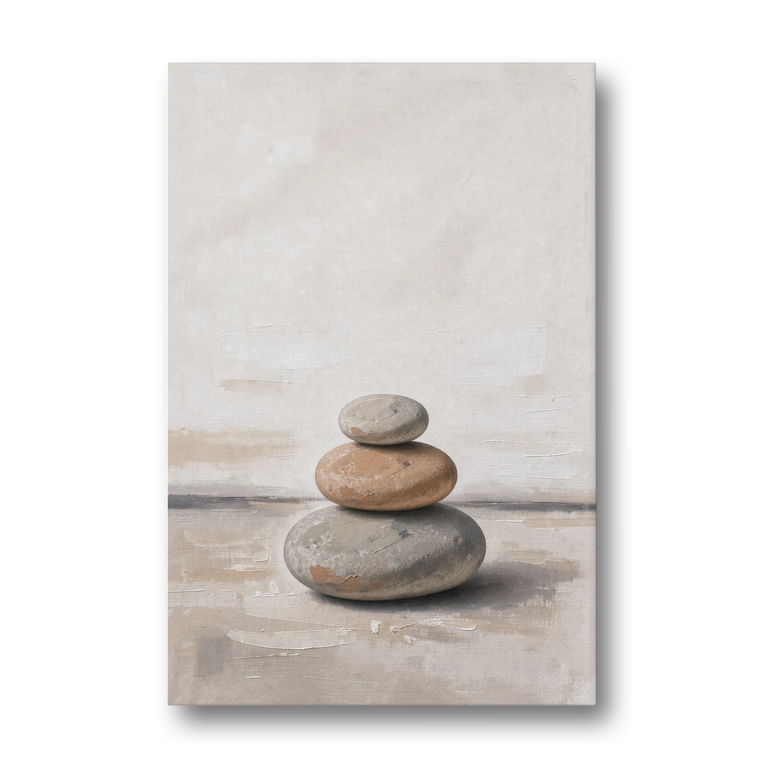Three Stacked Stones on Pale Dusk Ground - Canvas Wall Art - Front