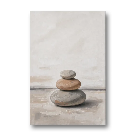 Three Stacked Stones on Pale Dusk Ground - Canvas Wall Art - Front