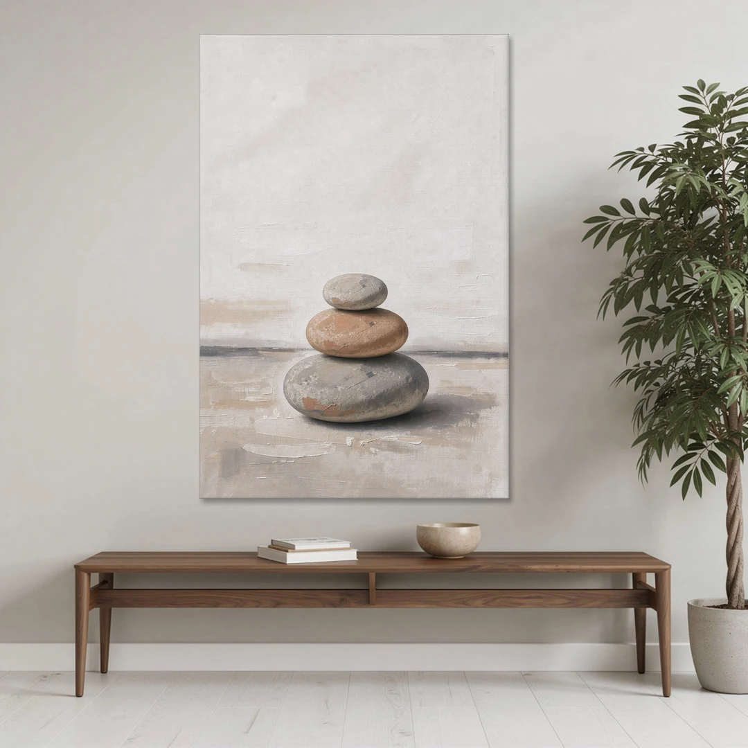 Three Stacked Stones on Pale Dusk Ground - Canvas Wall Art - Coffee Table - 40x60