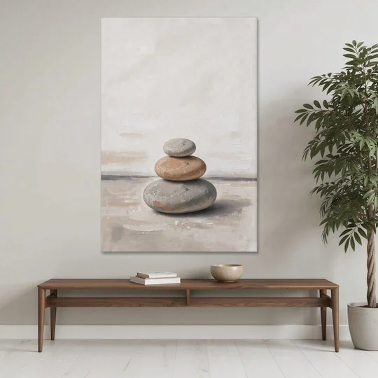 Three Stacked Stones on Pale Dusk Ground - Canvas Wall Art - Coffee Table - 40x60