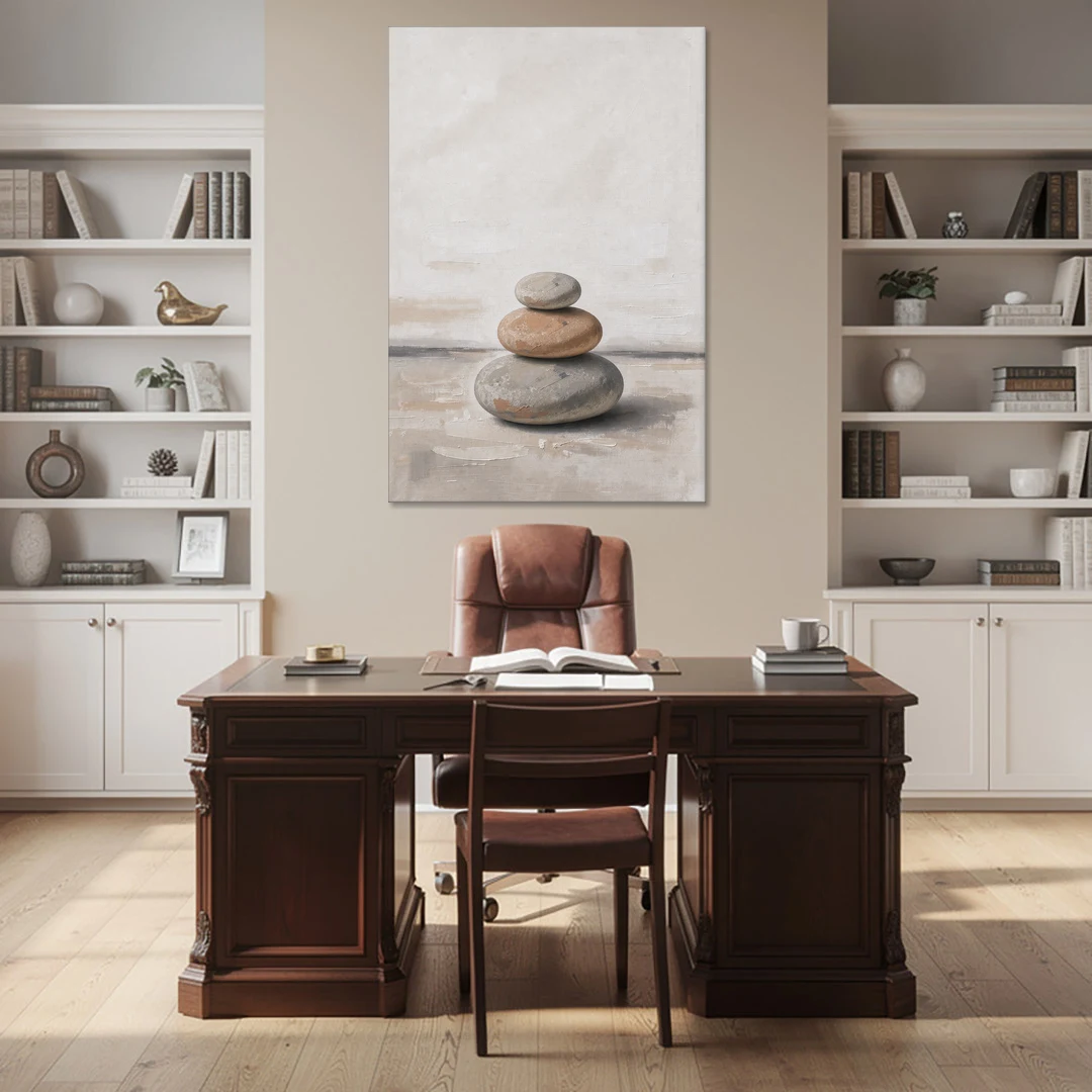 Three Stacked Stones on Pale Dusk Ground - Canvas Wall Art - Office - 40x60