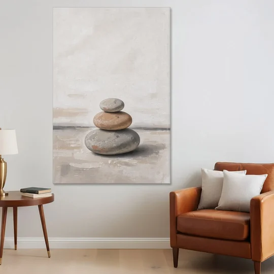 Three Stacked Stones on Pale Dusk Ground - Canvas Wall Art - Sofa - 40x60